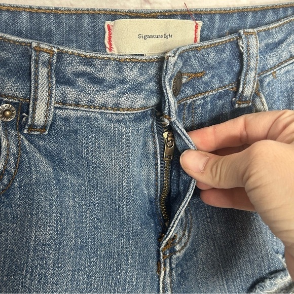 Signature 8 Distressed Low Rise Blue Jeans - Picture 8 of 14